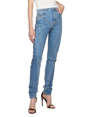 mugler blue bi-color spiral jeans